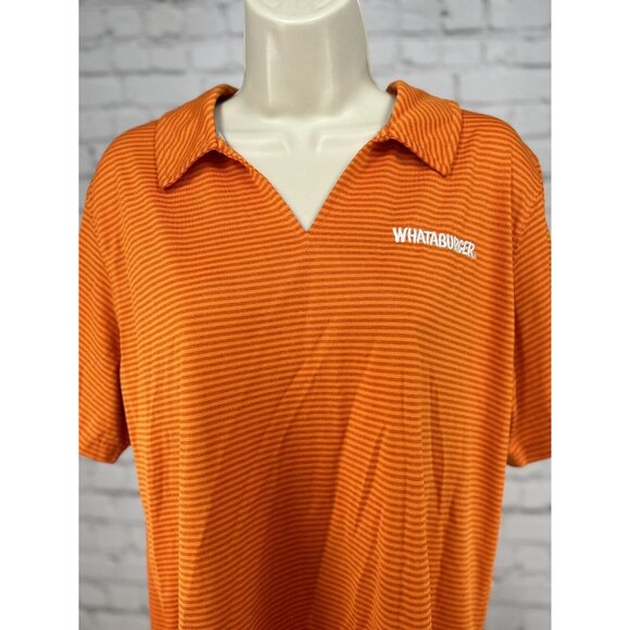 Whataburger Orange Striped V Neck Collard Breathable Uniform Top Size Large L - Picture 10 of 11